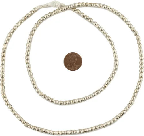 Miniatura 2 de Cuentas redondas de plata de 0.157 in - Hilo completo de cuentas espaciadoras de metal africano - The Bead Chest