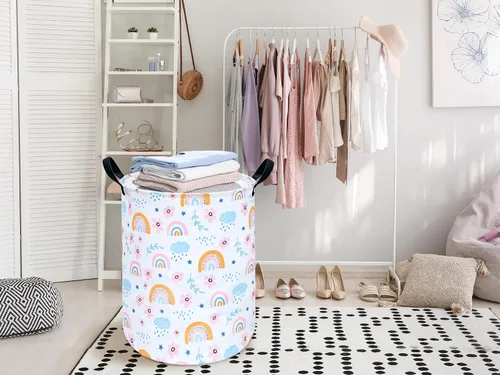 Miniatura 5 de Cesta Redonda de Almacenamiento para Ropa Sucia, Contenedores de Guardería para el Hogar, Contenedores de Regalo con Asas