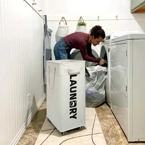 Miniatura 7 de Goodpick Cestas de lavandería con ruedas y asa, paquete de 2 cestas de lavandería plegables de 75L, cesta de lavandería para ropa con bolsas