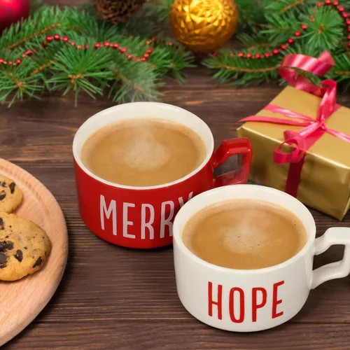 Miniatura 6 de Sliner Juego de 4 tazas de café grandes apilables de Navidad de 10 onzas con estante de porcelana, tazas de café de cerámica con soporte de metal