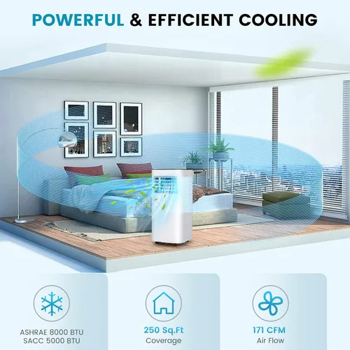 Miniatura 2 de PETSITE Aire acondicionado portátil de 8000 BTU, unidad de refrigeración de CA 3 en 1 con control remoto, deshumidificador, modo de suspensión, kit
