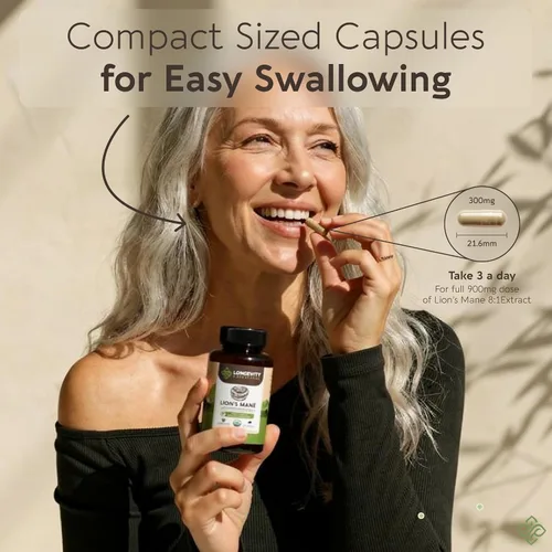 Miniatura 6 de Longevity Botanicals Cápsulas orgánicas de hongo melena de león extracto suplemento 120ct Hericium Erinaceus cuerpo fructífero ≥20%