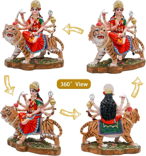 Miniatura 4 de alikiki Diosa hindú Durga Estatua grande – 8.5 pulgadas Dios indio Durga MATA Ídolo en la estatua de tigre India Murti Casa Oficina Templo Mandir