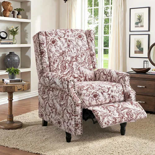 Miniatura 79 de Silla decorativa floral con respaldo alto, sillón tapizado con patas de madera maciza, cómodo sofá individual de lectura con respaldo alado