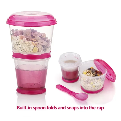 Miniatura 3 de Cereal On The Go Tazas de bebida para desayuno, vaso portátil para yogur y cereales para llevar Rojo rosa