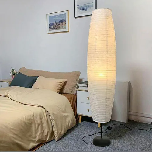 Miniatura 6 de Lámpara de pie de papel de arroz con interruptores de pie, linterna de piso de papel blanco, iluminación ambiental Art Deco, lámpara de pie alta