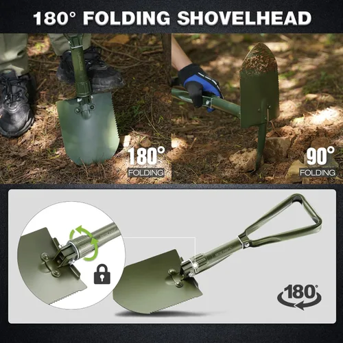 Miniatura 6 de REDCAMP - Pala plegable militar de 23" para campamento con cubierta, pala portátil con acero de alto manganeso, herramienta táctica para cavar