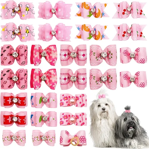 PET SHOW Mixed Styles - Lazos para el pelo para perros pequeños con bandas de goma, accesorios de aseo para mascotas, gatos, cachorros, color rosa,