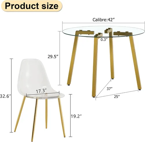 Miniatura 8 de Juego de mesa de comedor redonda de vidrio para 4, juego de mesa de comedor circular moderno de 42 pulgadas, mesa de cocina pequeña de 5 piezas