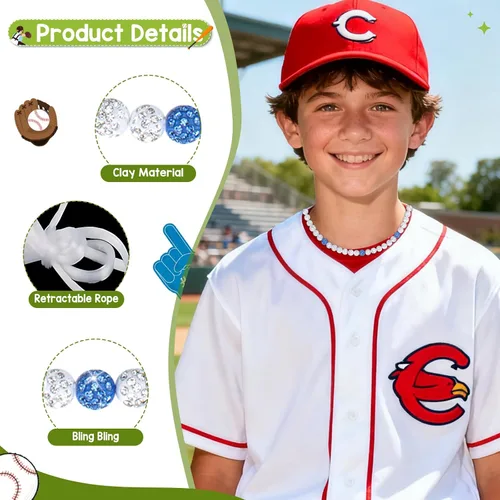 Miniatura 4 de Collar de béisbol Smilelife para niños 18 pulgadas, colección de hielo brillante, cadena de béisbol, diamantes de imitación, accesorios de béisbol
