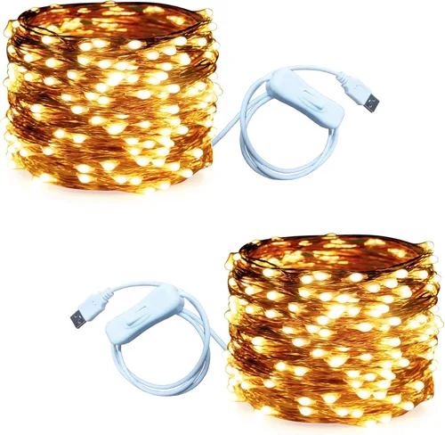 Miniatura 9 de RUICHEN Alambre de cobre de 33 pies, 100 luces LED USB con interruptor de encendido/apagado, verde