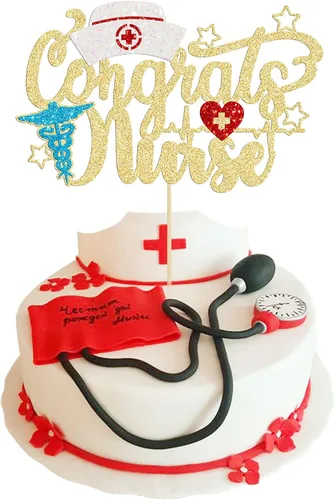 Miniatura 14 de Gyufise Decoración para pastel de enfermería con purpurina para enfermera, feliz cumpleaños, selección de pastel médico, decoración de pasteles