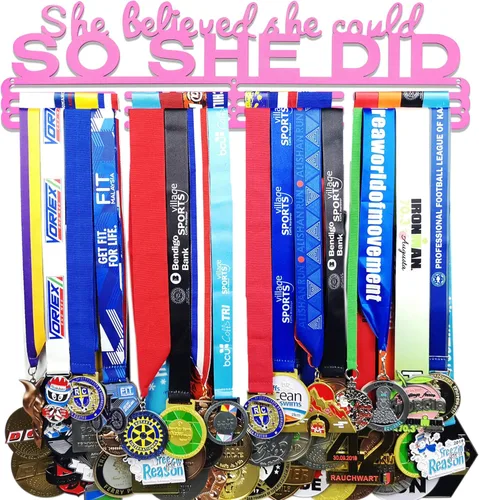 Miniatura 19 de Ella Creyó Que Podía ASI LO HIZO Soporte de Medallas de Carreras Colgador de Pared, Exhibición de Medallas de Maratón y Corredor, Exhibición