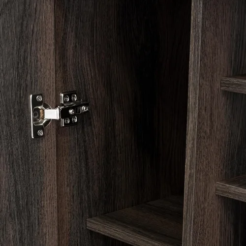 Miniatura 8 de Tuhome Carrito de bar, dos estantes externos, cuatro ruedas, seis estante de vino incorporado, gabinete de una sola puerta -Espresso