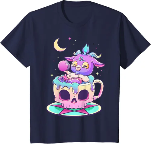 Miniatura 56 de Kawaii Pastel Goth Cute espeluznante Pentáculo Baphomet - Camiseta de cabra, Negro