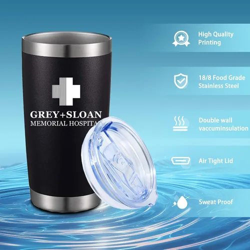 Miniatura 2 de Greys Grays Anatomy Merchandising, mercancía de programa de televisión, vaso de café helado de acero inoxidable aislado de 20 onzas con tapa, popote