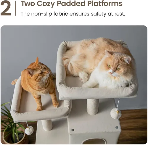 Miniatura 4 de MWPO Árbol grande y moderno para gatos, torre de madera de 70.1 pulgadas para gatos de interior, condominio alto para gatos de varios niveles con 2