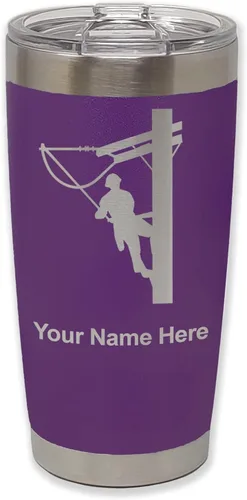 Miniatura 38 de LaserGram Taza aislada al vacío de 20 onzas, Lineman, grabado personalizado incluido (negro)