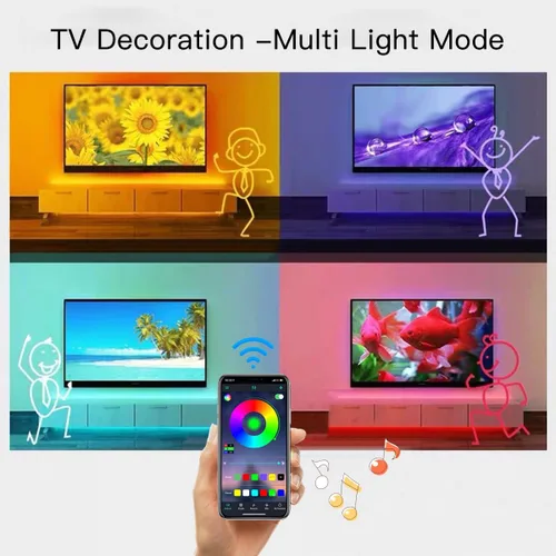 Miniatura 4 de KIKO Tira de luces LED alimentadas por pilas de 2 m, USB/funcionan con pilas, 60 LED 5050 RGB, luces LED de cumpleaños y Navidad con control remoto