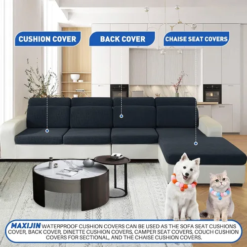 Miniatura 7 de MAXIJIN Fundas impermeables para cojín de sofá Fundas elásticas para asiento de sofá Fundas lavables, Fundas seccionales para cojines de exterior