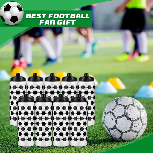 Miniatura 6 de Yaomiao 12 botellas de agua de fútbol a granel de 20 onzas, botellas de agua reutilizables para apretar, accesorios de copa de pelota deportiva