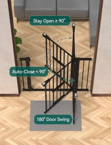 Miniatura 6 de BABELIO Puerta de bebé extra alta de 36 pulgadas con puerta de gato, puerta de metal para mascotas de 29.5-40 pulgadas para escaleras, puertas, Negro