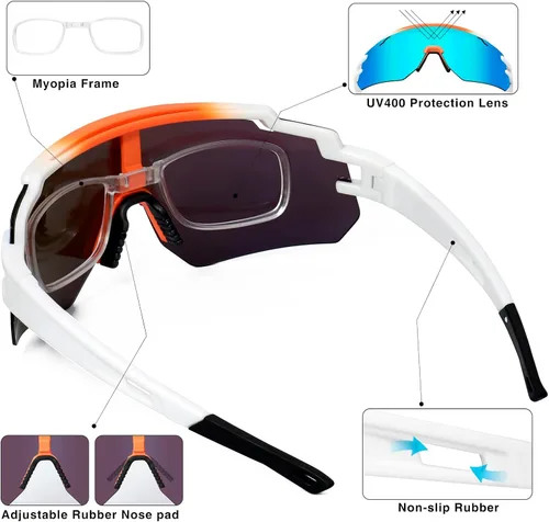 Miniatura 4 de Gafas de sol polarizadas de béisbol para hombres y mujeres, gafas de sol deportivas UV400, softbol, correr, ciclismo, MTB Naranja&Azul