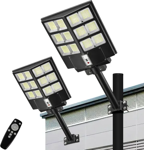 Miniatura 9 de Lovus Paquete de 2 luces LED solares de 3600 W, IP65 impermeable con sensor de movimiento solar para exteriores, luces de seguridad de inundación