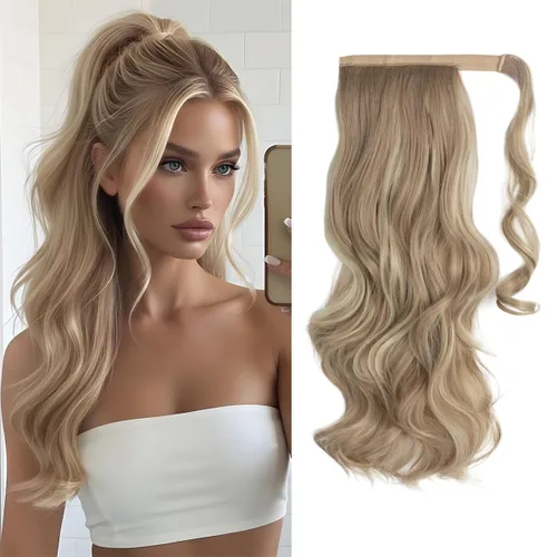 Miniatura 10 de CJL HAIR Extensión de cola de caballo de 18 pulgadas con cabello rizado y ondulado, clip de cola de caballo, peluca sintética falsa para mujeres