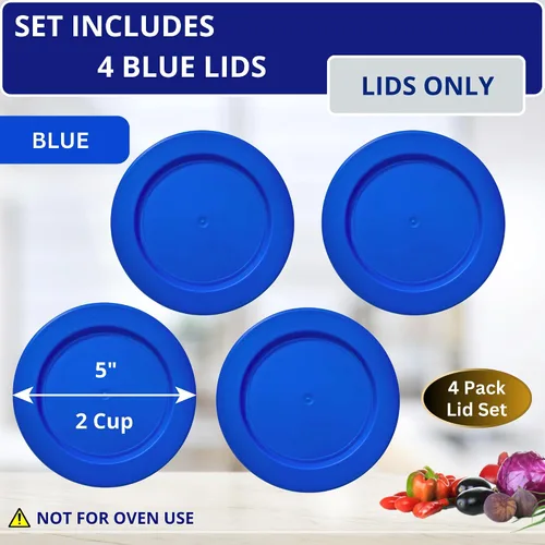 Miniatura 2 de KlareWare Tapas de repuesto para 2 tazas, tapas de plástico sin BPA para Pyrex 7200, Anchor Hocking (paquete de 4, azul) - Contenedores no incluidos