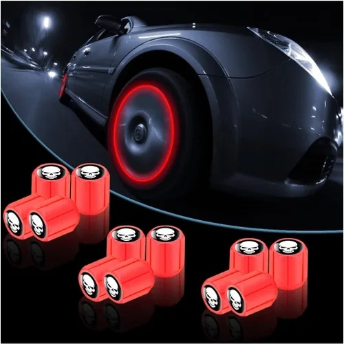 Miniatura 16 de 12 piezas de tapones fluorescentes con forma de calavera para válvulas de neumáticos de automóvil, cubierta de válvula de rueda de ABS resistente a