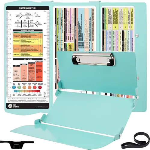 Miniatura 9 de First Lifesaver Portapapeles de enfermería de 3 capas plegables de aluminio para enfermeras, estudiantes de enfermería y médicos (mármol blanco)