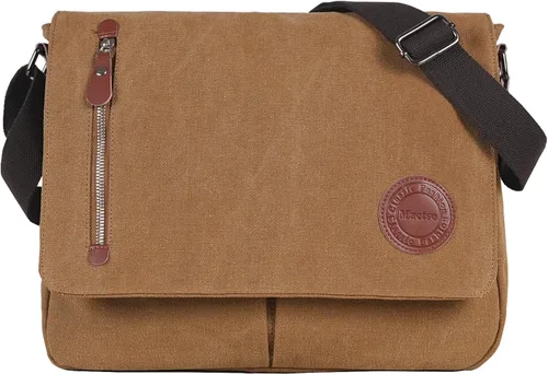 Miniatura 11 de Bolso bandolera de lona vintage para hombres y mujeres, bolsa de hombro de viaje para laptop de 13.5 pulgadas, bolsa para libros (verde militar)
