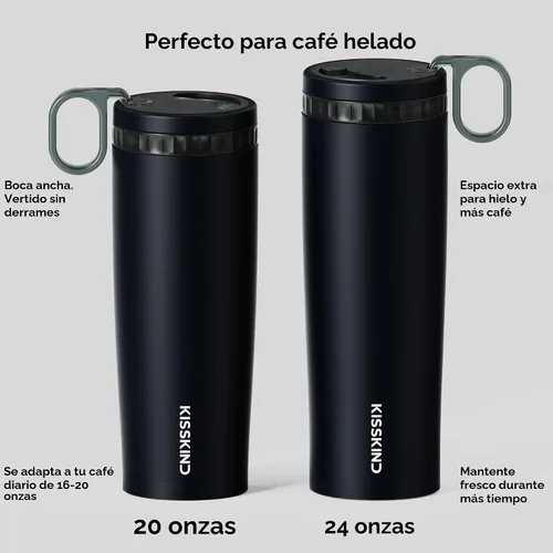 Miniatura 7 de KISSKIND Vaso de café helado con popote oculto, taza de café helado reutilizable de 20 onzas, taza de viaje con forro de cerámica que cabe en bolsas