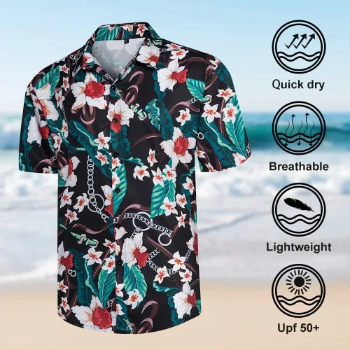 Miniatura 6 de Camisa hawaiana de 2 piezas para hombre, camisa de manga corta con botones