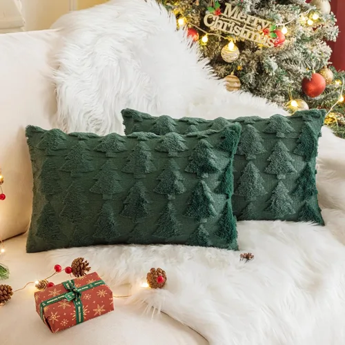 Miniatura 20 de AQOTHES Juego de 2 fundas de almohada de alce navideño de 18 x 18 pulgadas, suave piel sintética color beige crema, almohadas decorativas de Navidad
