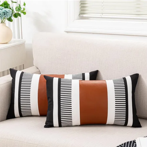 Miniatura 7 de Fundas de Almohada Decorativas Estilo Granja - Fundas de Almohada Decorativas de Cuero para Sofá de Sala de Estar Funda de Cojín Acentuado con Rayas