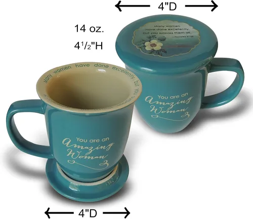 Miniatura 6 de Abbey Gift Amazing Woman - Juego de tazas y posavasos de cerámica, multicolor, "4 1⁄2 x 10 1⁄8 x 1"" (56876T)