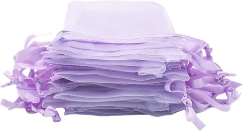 Miniatura 2 de QIANF 20 bolsas de regalo de organza transparente lavanda de 4 x 6 pulgadas con cordón, bolsas de golosinas, bolsa de malla para joyas, bolsa