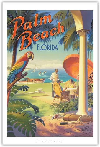 Palm Beach Florida - Vintage Travel Poster by Kerne Erickson - Master Art Print (Unframed) 6in x 9in