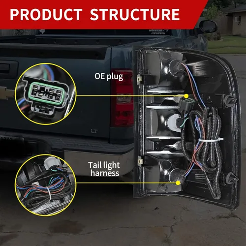 Miniatura 6 de Conjunto de luz trasera del lado del conductor para camioneta pickup Chevy Silverado estilo de fábrica 2007-2013 OE con bombillas y arnés