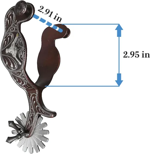 Miniatura 2 de Espuelas occidentales envejecidas con adornos grabados a mano en plata alemana y ruleta con jingle bobs