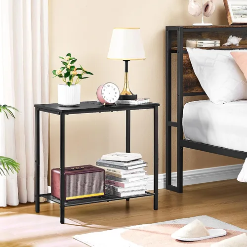 Miniatura 9 de Hoctieon Mesa auxiliar de 2 niveles, mesa auxiliar para sofá, mesa auxiliar estrecha con almacenamiento, mesita de noche delgada para espacios