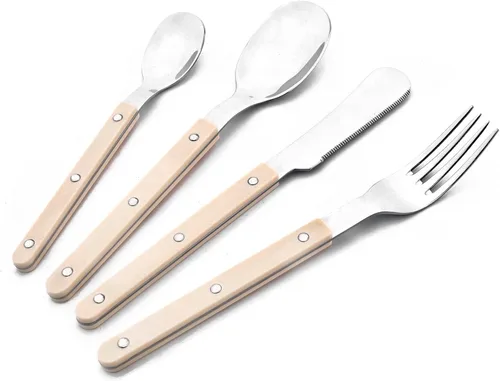 Miniatura 12 de Juego de 20 cubiertos de acero inoxidable para 4 piezas con mango de plástico acrílico, mantequilla y cuchillo de cena, juego de cubiertos