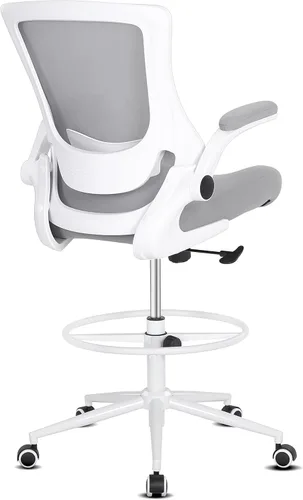 Miniatura 9 de Misolant Silla alta de oficina para escritorio de pie, silla de dibujo con anillo para el pie, silla de escritorio alta reclinable de piel sintética