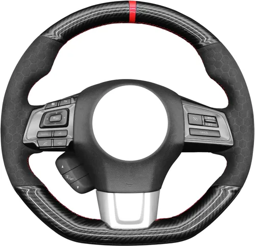 Miniatura 27 de MEWANT Funda de volante de automóvil transpirable cosida a mano para Subaru WRX 2015-2021 / WRX STI 2015-2021, accesorios para volante Subaru WRX