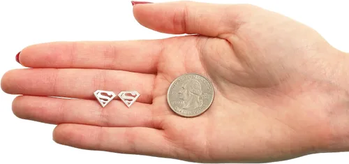 Miniatura 4 de DC Comics Joyas con licencia oficial para mujer, aretes de plata de ley con logotipo de Superman, Plata de ley