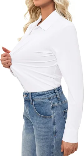 Miniatura 2 de Aoudery Button Down Shirts for Women Slim Fit Long Sleeve Stretch Dress Shirts Work Shirt Wrinkle Free