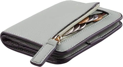 Miniatura 21 de Toughergun Cartera pequeña de cuero delgada para mujer con protección RFID, mini monedero bifold compacto con ventana de identificación transparente