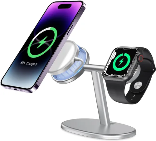 Miniatura 8 de EWA Soporte de carga MagSafe 2 en 1 para iPhone 16/15/14/13/12 y Apple Watch Series, SE, ángulo de visión ultra ergonómico, base antideslizante